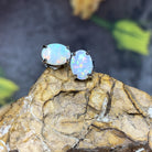 Sterling Silver 7x5mm White Opal claw studs - Masterpiece Jewellery Opal & Gems Sydney Australia | Online Shop