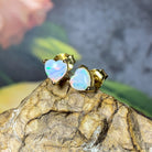 Gold plated silver 5mm heart shape White Opal studs - Masterpiece Jewellery Opal & Gems Sydney Australia | Online Shop