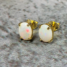 Gold Plated Silver 8x6mm White Opal Earring studs - Masterpiece Jewellery Opal & Gems Sydney Australia | Online Shop