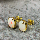 Gold Plated Silver 8x6mm White Opal Earring studs - Masterpiece Jewellery Opal & Gems Sydney Australia | Online Shop