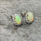 Sterling Silver 7x5mm White Opal cluster earrings - Masterpiece Jewellery Opal & Gems Sydney Australia | Online Shop