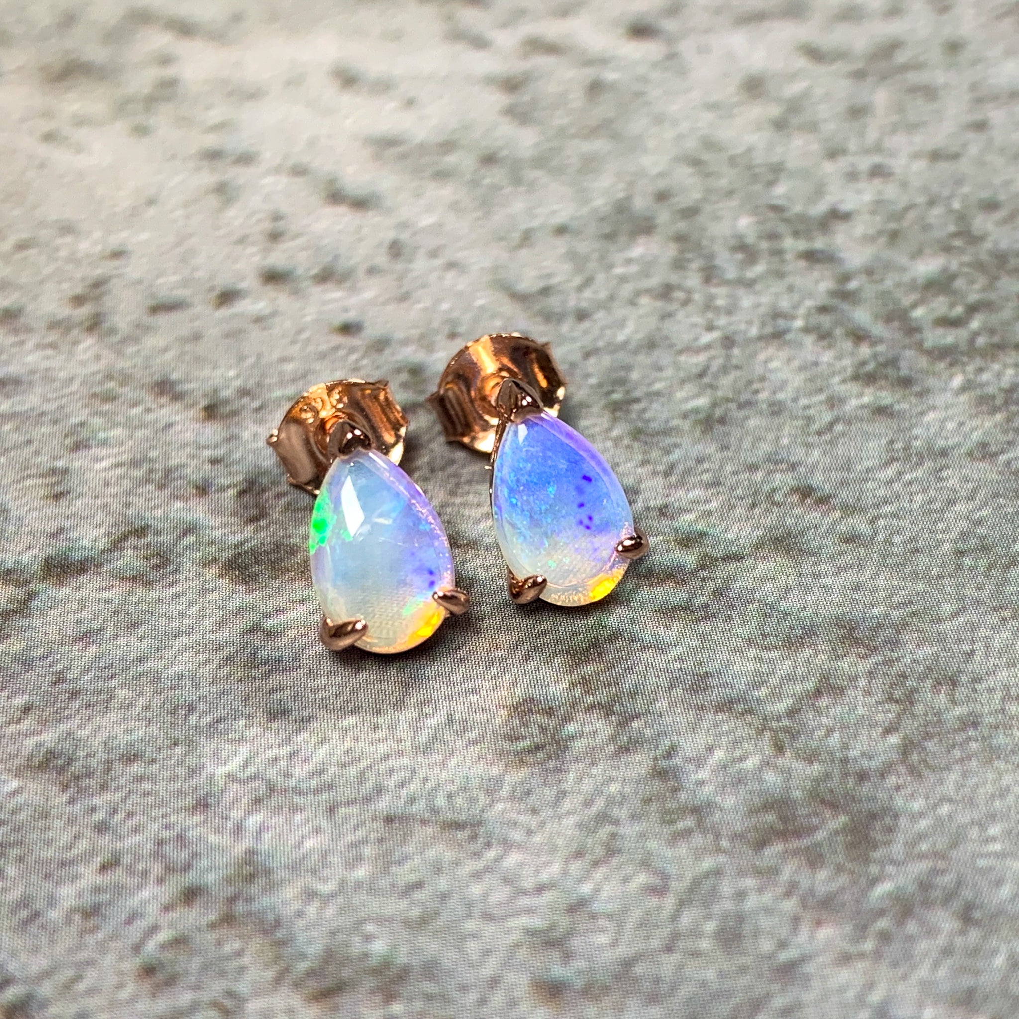 Rose Gold plated silver 8x5mm Pear shape White Opal studs - Masterpiece Jewellery Opal & Gems Sydney Australia | Online Shop