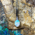 Sterling Silver drop pendant 8x6mm White Opal Necklace - Masterpiece Jewellery Opal & Gems Sydney Australia | Online Shop