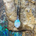 Sterling Silver drop pendant 8x6mm White Opal Necklace - Masterpiece Jewellery Opal & Gems Sydney Australia | Online Shop