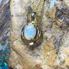 Gold Plated 8x6mm Sterling Silver White Opal pendant Necklace - Masterpiece Jewellery Opal & Gems Sydney Australia | Online Shop