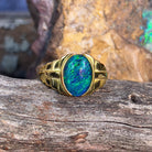 Gold plated Sterling Silver 14x10mm Opal triplet stepped design gents ring - Masterpiece Jewellery Opal & Gems Sydney Australia | Online Shop