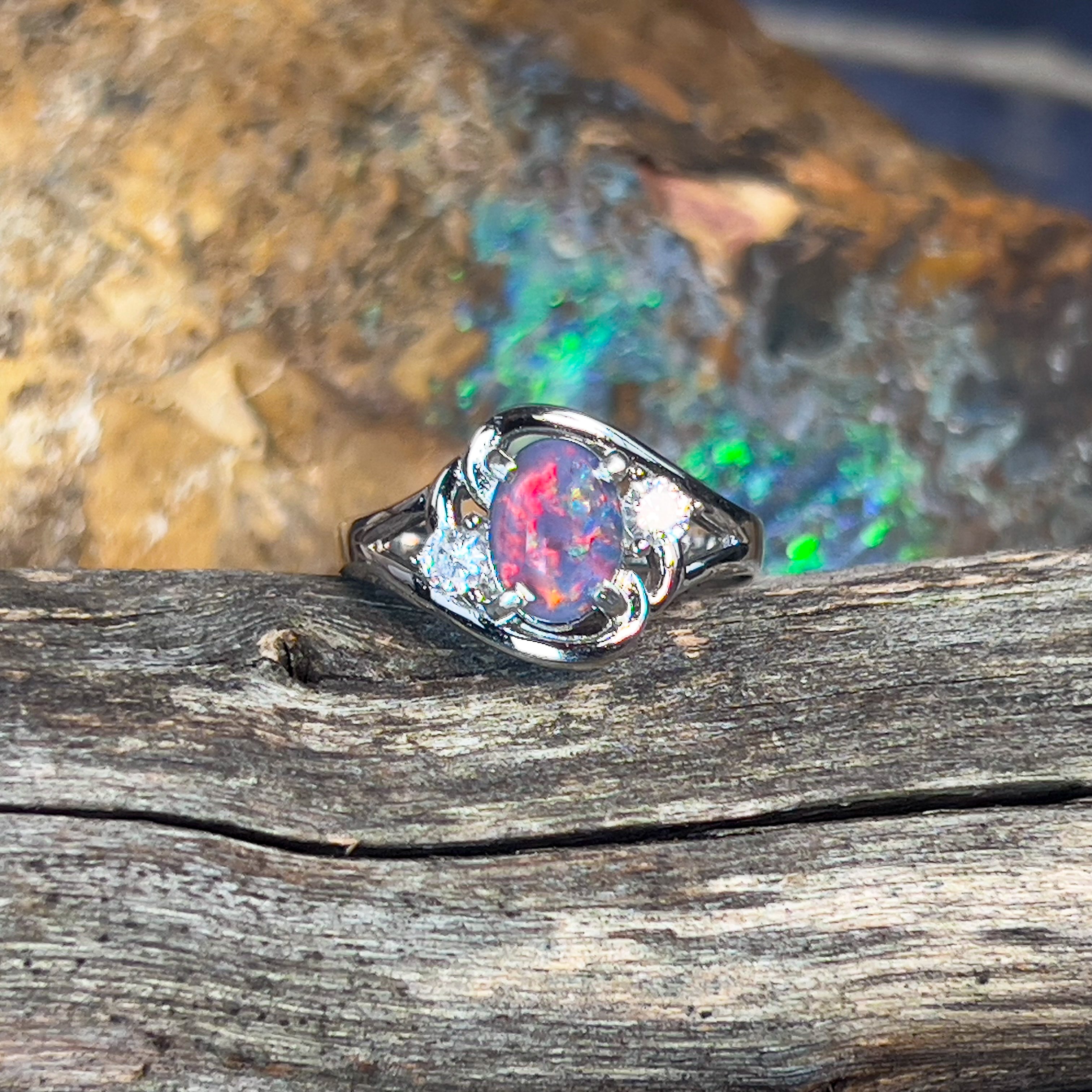 Sterling Silver swirl 8x6mm Opal ring - Masterpiece Jewellery Opal & Gems Sydney Australia | Online Shop