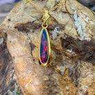 Gold Plated silver Opal doublet 28x6mm pendant - Masterpiece Jewellery Opal & Gems Sydney Australia | Online Shop