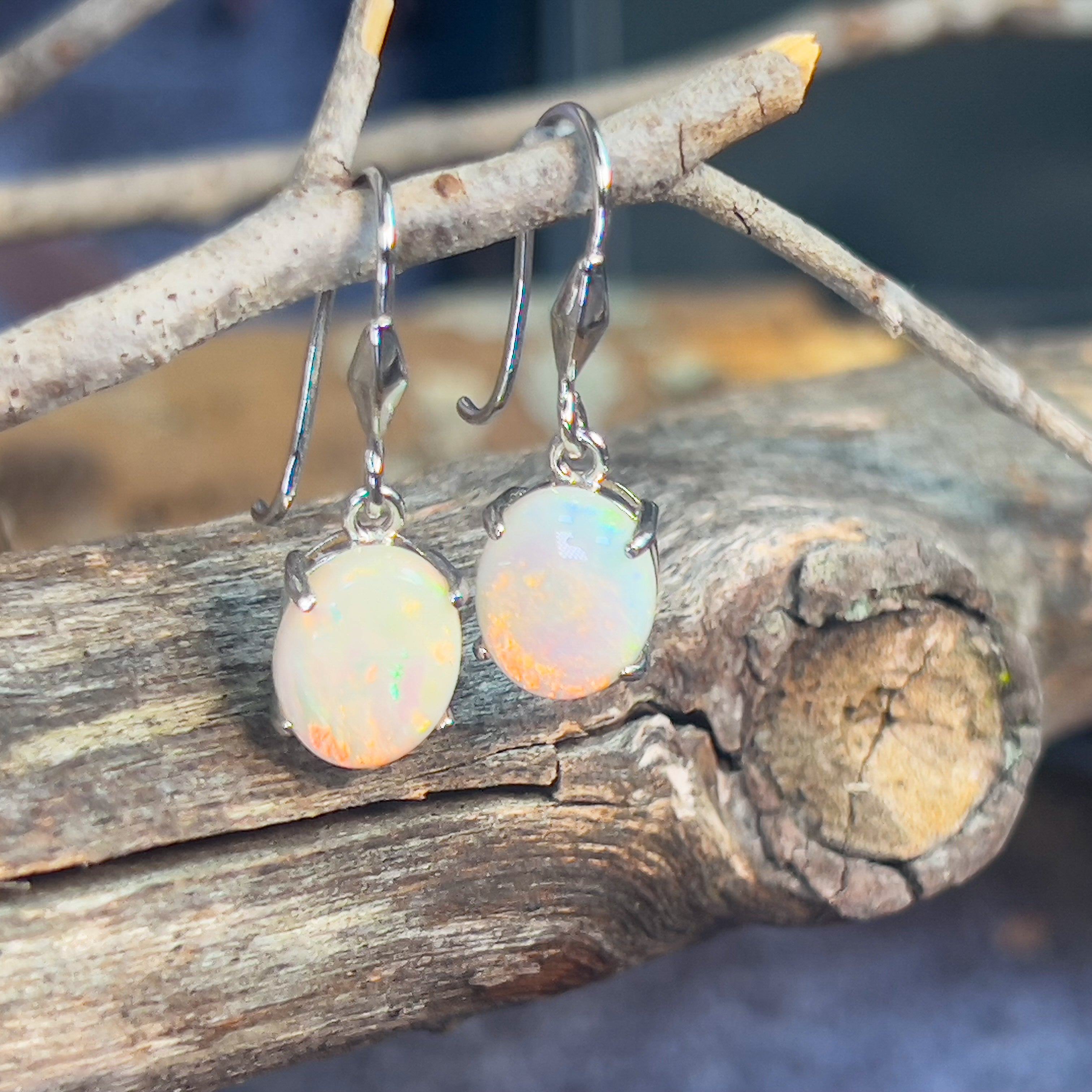 White Opal Dangle Earrings, Sterling Silver Australian White Opal Earrings deals Gold