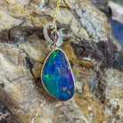 14kt Yellow Gold Red Opal doublet and diamond loop pendant - Masterpiece Jewellery Opal & Gems Sydney Australia | Online Shop