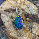 14kt Yellow Gold Red Opal doublet and diamond loop pendant - Masterpiece Jewellery Opal & Gems Sydney Australia | Online Shop