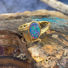 Gold plated silver Opal doublet solitaire cross over ring - Masterpiece Jewellery Opal & Gems Sydney Australia | Online Shop