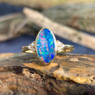 One 14kt Yellow Gold Oval freeform Red and Green Opal doublet with diamonds ring - Masterpiece Jewellery Opal & Gems Sydney Australia | Online Shop