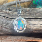 18kt White gold halo Black Opal 1.92ct Red flash pendant with diamonds pendant - Masterpiece Jewellery Opal & Gems Sydney Australia | Online Shop