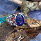 Sterling Silver stepped large ring 14x10mm Opal triplet - Masterpiece Jewellery Opal & Gems Sydney Australia | Online Shop