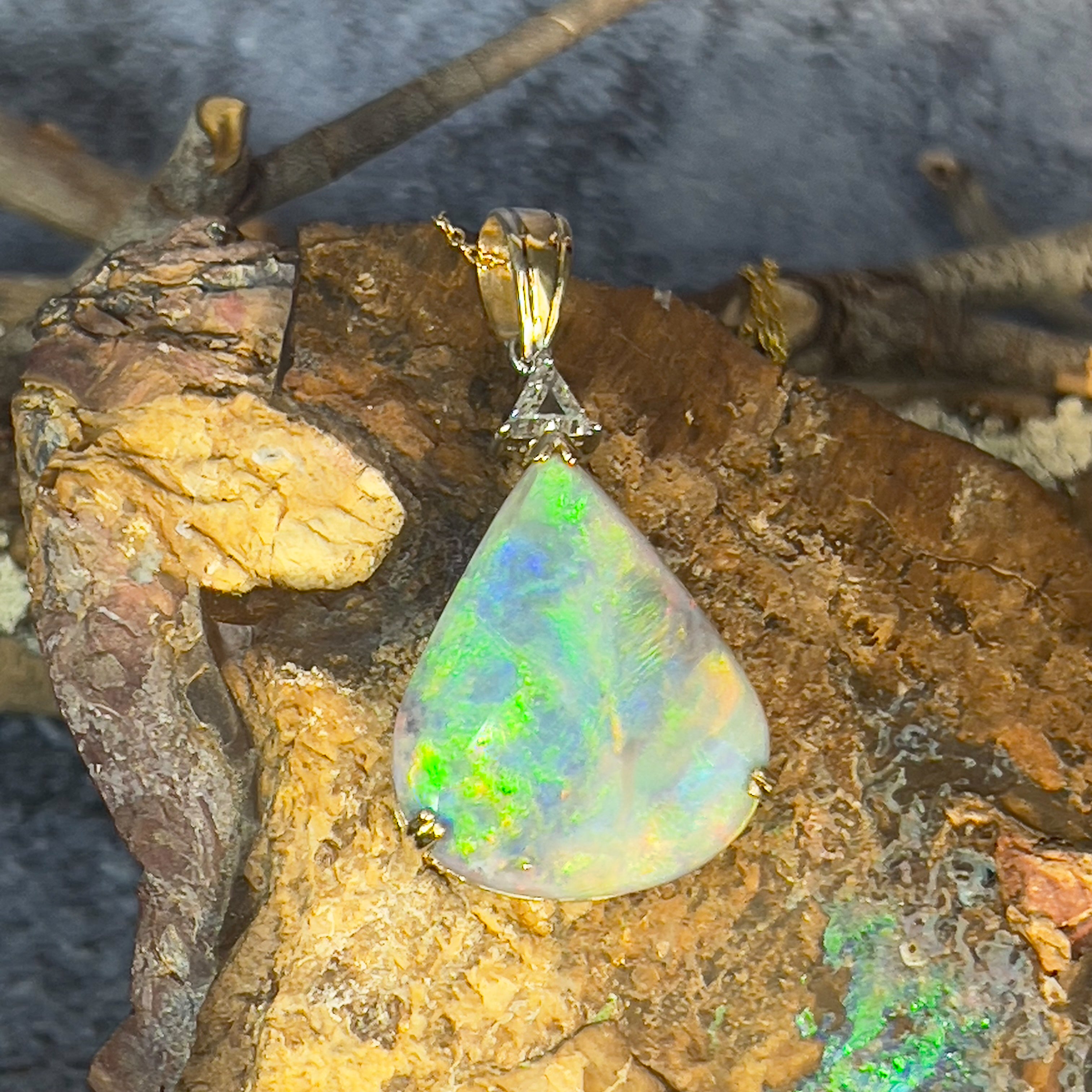 Callie' White Opal Necklace in Silver - Black Star Opal