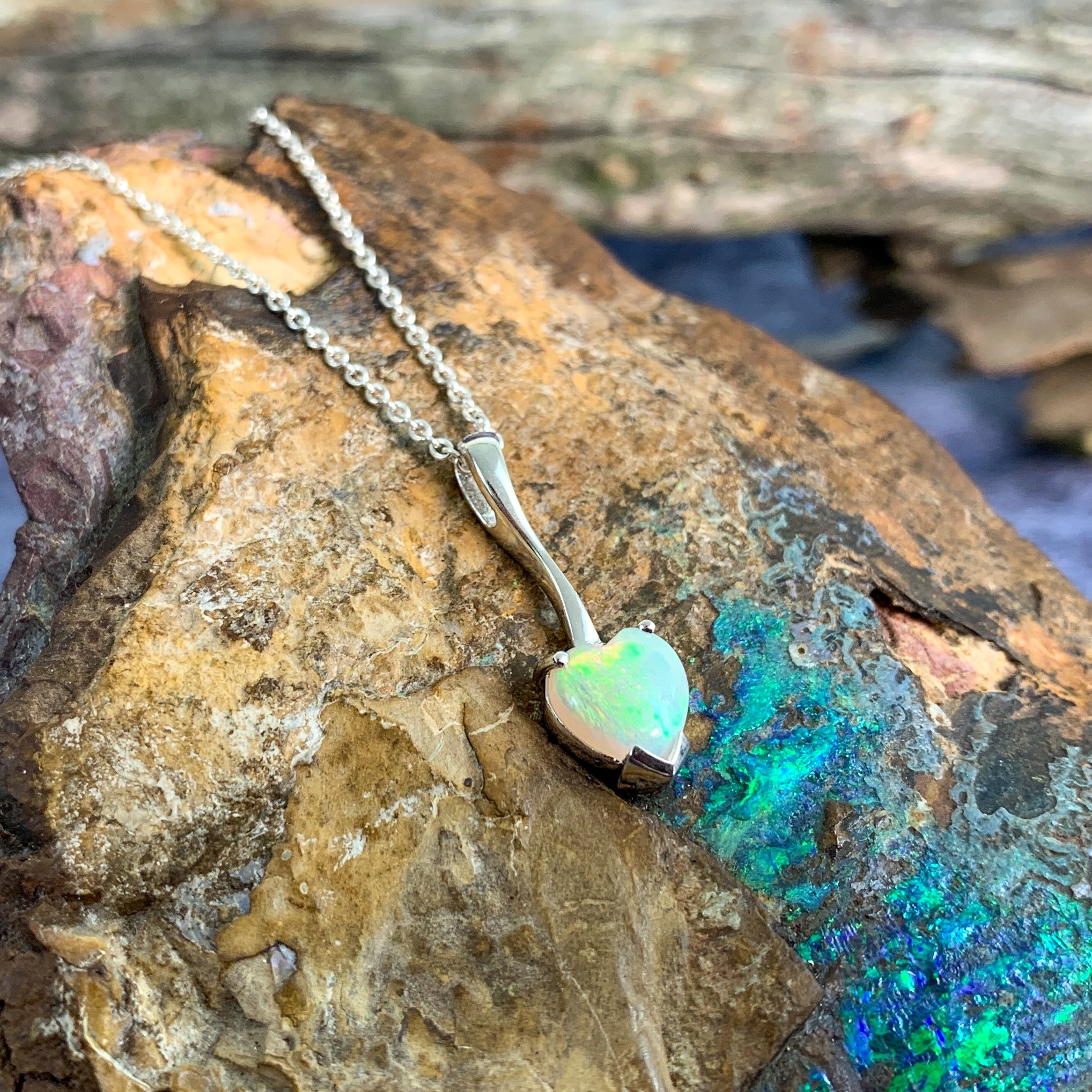 Sterling Silver heart shape Light Opal pendant - Masterpiece Jewellery Opal & Gems Sydney Australia | Online Shop