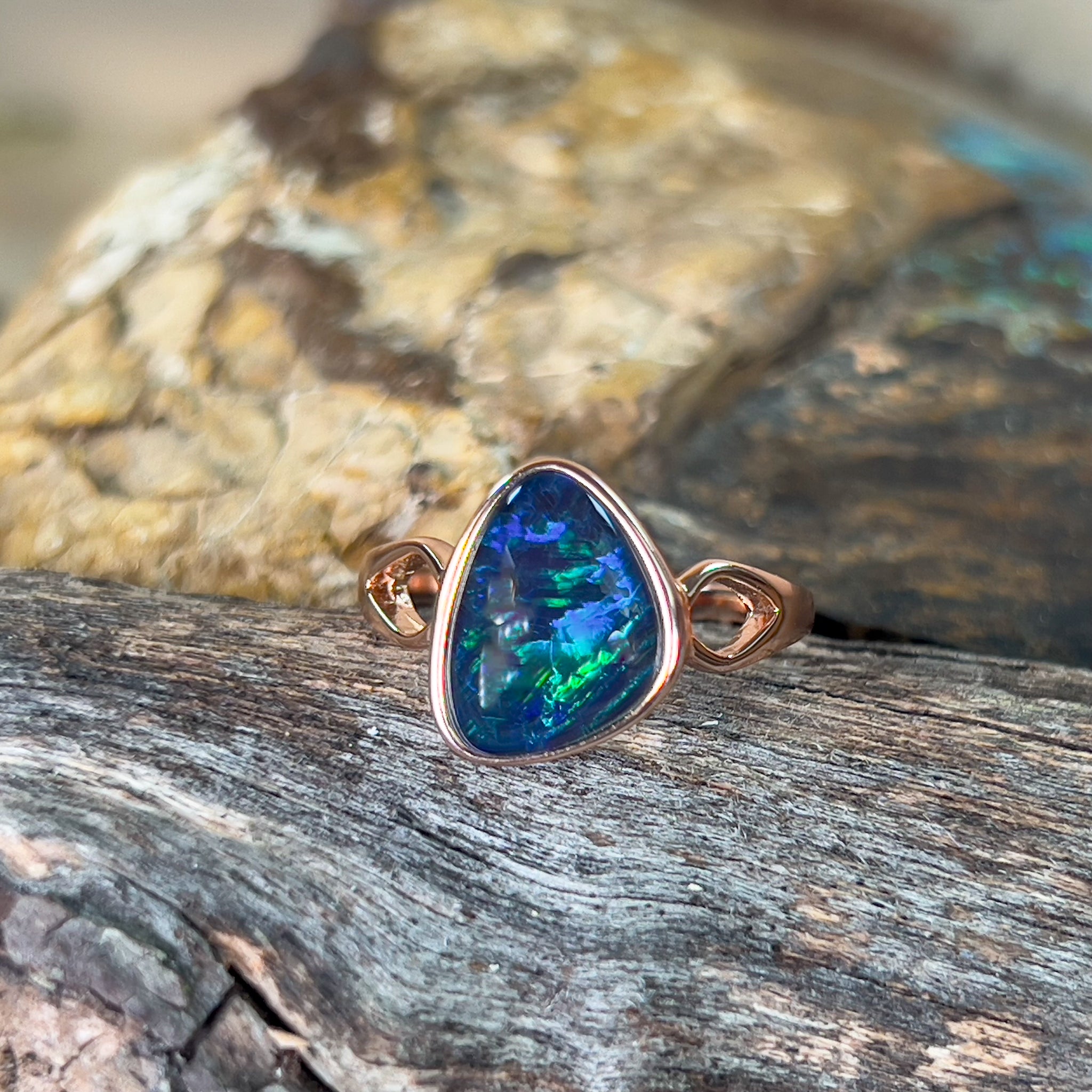 Sterling Silver Rose gold plated Opal triplet freeform shape ring - Masterpiece Jewellery Opal & Gems Sydney Australia | Online Shop