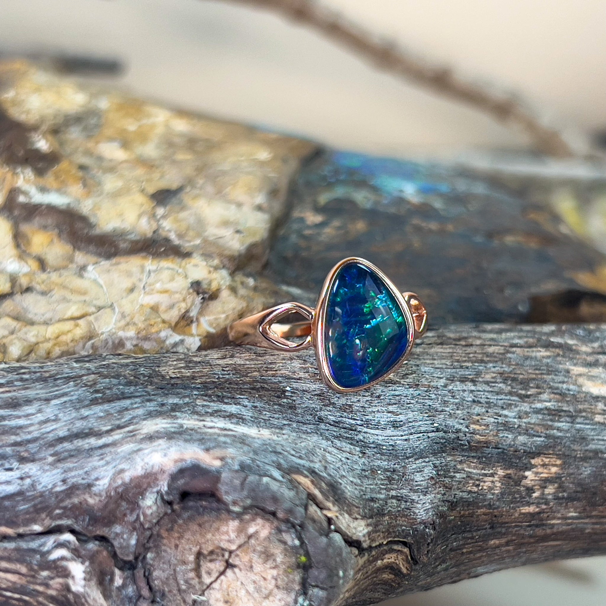 Sterling Silver Rose gold plated Opal triplet freeform shape ring - Masterpiece Jewellery Opal & Gems Sydney Australia | Online Shop