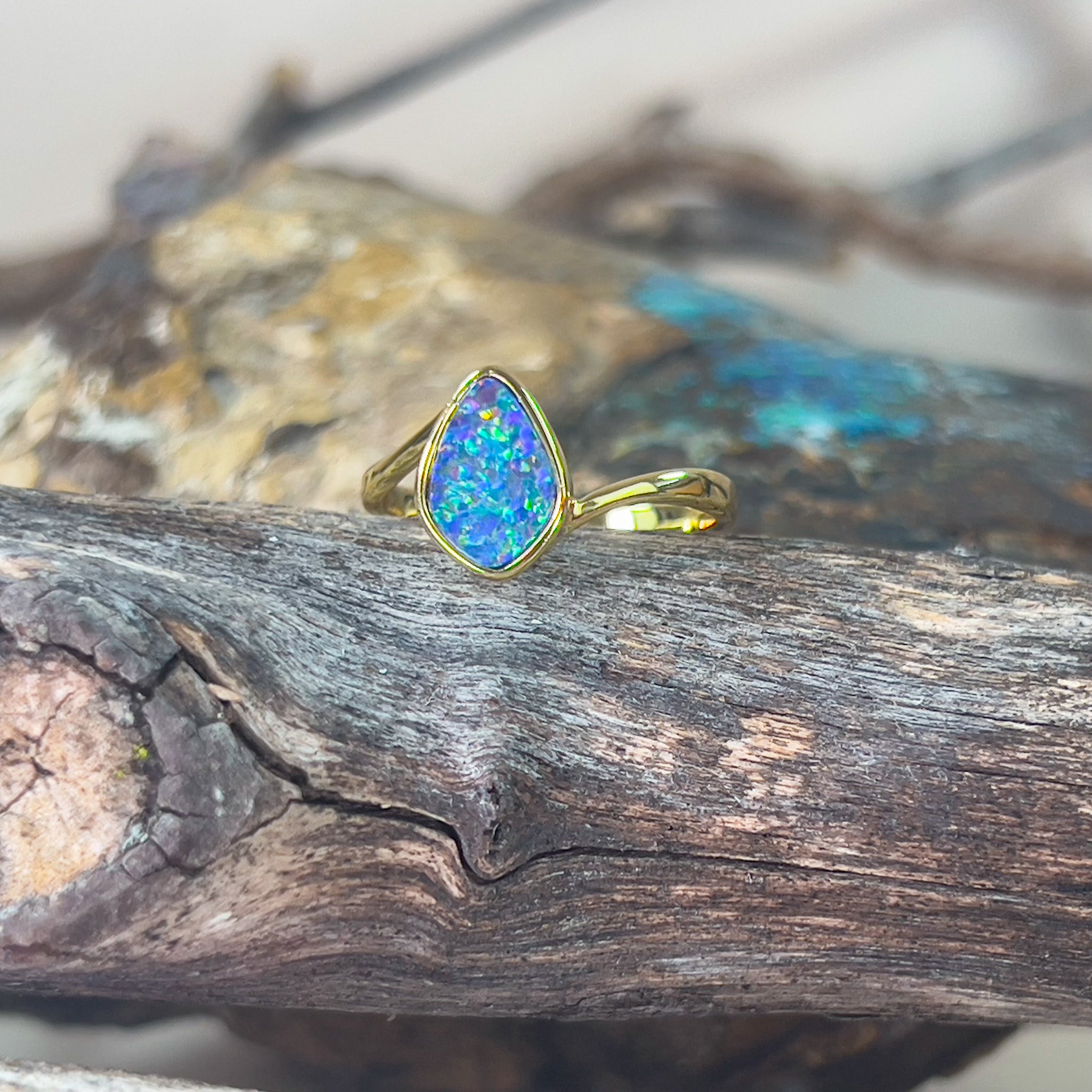 Gold plated sterling silver opal doublet ring - Masterpiece Jewellery Opal & Gems Sydney Australia | Online Shop