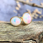 9kt Yellow Gold Oval Opal studs 8x6mm earrings - Masterpiece Jewellery Opal & Gems Sydney Australia | Online Shop