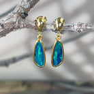 Gold plated Opal doublet dangling earrings green Opal - Masterpiece Jewellery Opal & Gems Sydney Australia | Online Shop