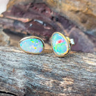 14kt Yellow Gold Black Opal 0.75ct bezel studs - Masterpiece Jewellery Opal & Gems Sydney Australia | Online Shop