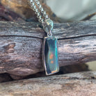 Sterling Silver black opal rectangular shape pendant - Masterpiece Jewellery Opal & Gems Sydney Australia | Online Shop