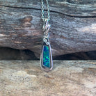 Sterling silver Blue Green Opal rectangular shape pendant - Masterpiece Jewellery Opal & Gems Sydney Australia | Online Shop