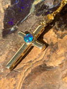 Sterling Silver Gold plated cross with 5mm Opal triplet - Masterpiece Jewellery Opal & Gems Sydney Australia | Online Shop