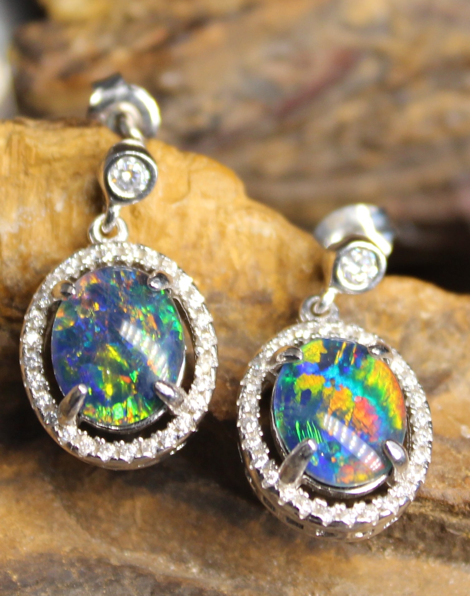 Sterling Silver Opal Triplet dangle Earrings - Masterpiece Jewellery Opal & Gems Sydney Australia | Online Shop