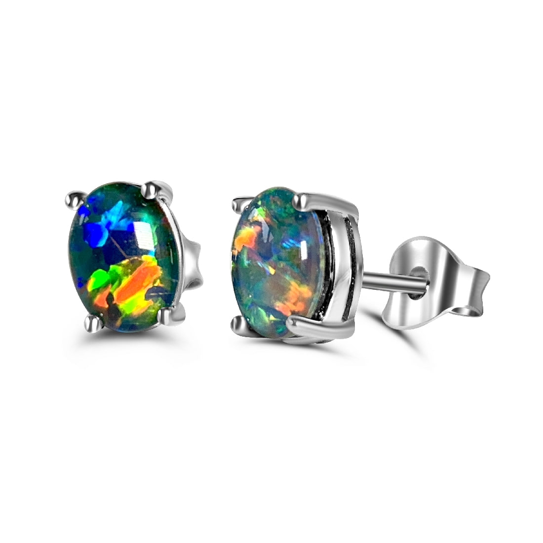 Sterling Silver 7x5mm Opal Triplets claw studs - Masterpiece Jewellery Opal & Gems Sydney Australia | Online Shop