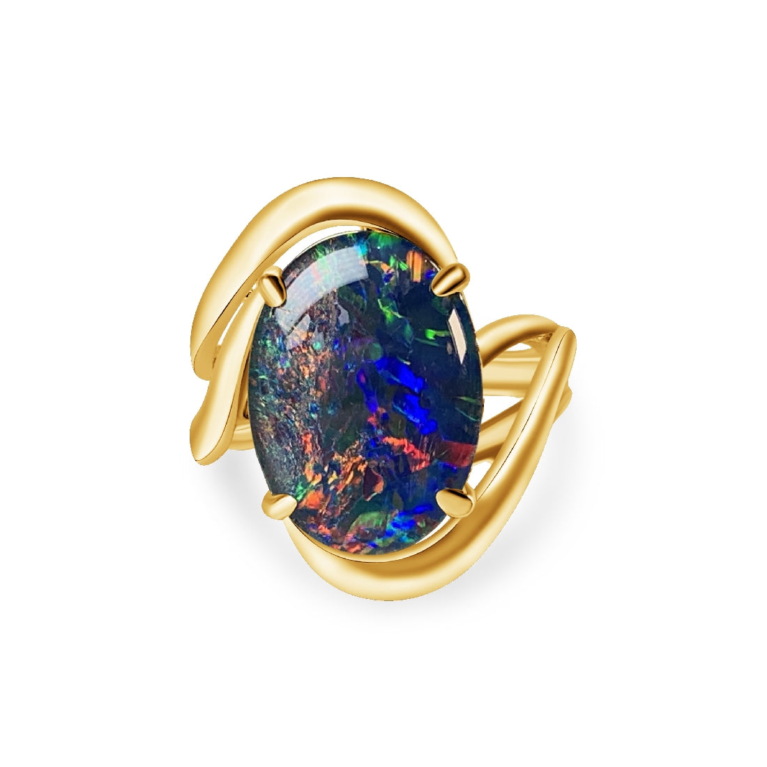 Gold Plated Sterling Silver 18x13mm Opal Triplet cross over ring - Masterpiece Jewellery Opal & Gems Sydney Australia | Online Shop