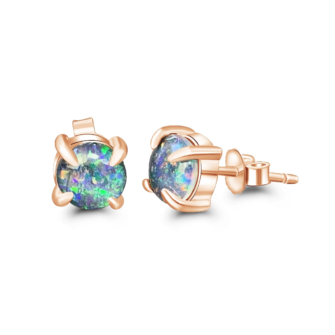 Rose Gold plated Silver 6mm Round Opal studs - Masterpiece Jewellery Opal & Gems Sydney Australia | Online Shop