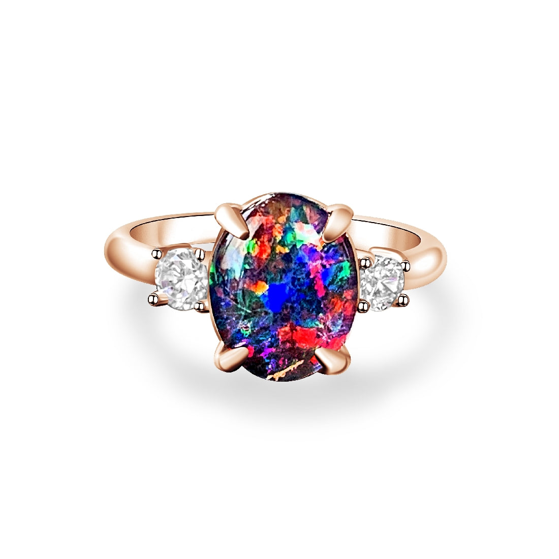 Rose Gold plated Silver 10x8mm Opal triplet trilogy ring - Masterpiece Jewellery Opal & Gems Sydney Australia | Online Shop