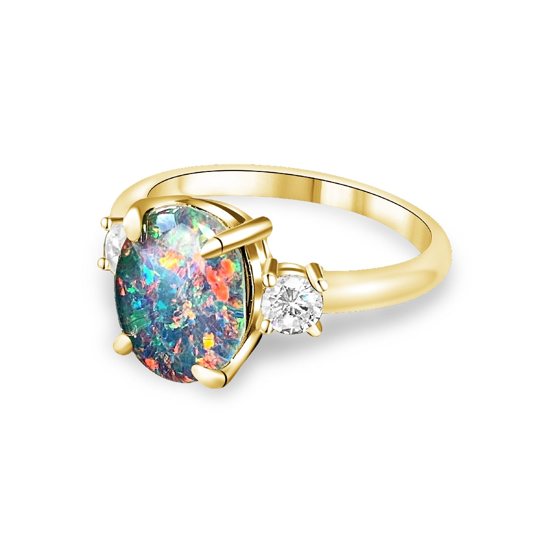 Gold plated Silver 10x8mm Opal triplet trilogy ring - Masterpiece Jewellery Opal & Gems Sydney Australia | Online Shop