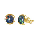 Gold plated Sterling Silver 6mm Round Triplet Opal studs - Masterpiece Jewellery Opal & Gems Sydney Australia | Online Shop