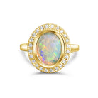 14kt Yellow Gold White Fire Opal and diamond ring - Masterpiece Jewellery Opal & Gems Sydney Australia | Online Shop