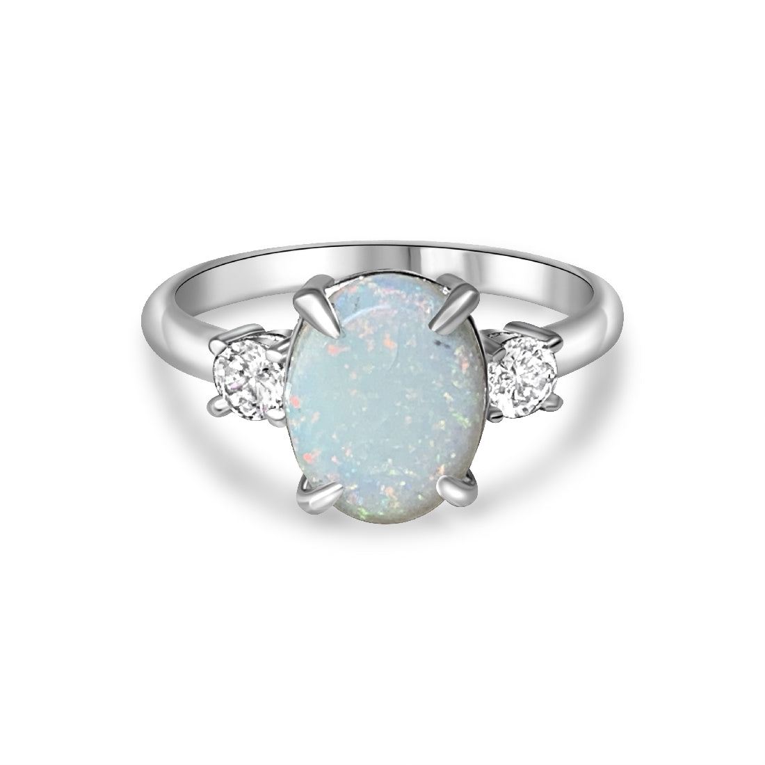 Sterling Silver 10x8mm White Opal trilogy ring - Masterpiece Jewellery Opal & Gems Sydney Australia | Online Shop