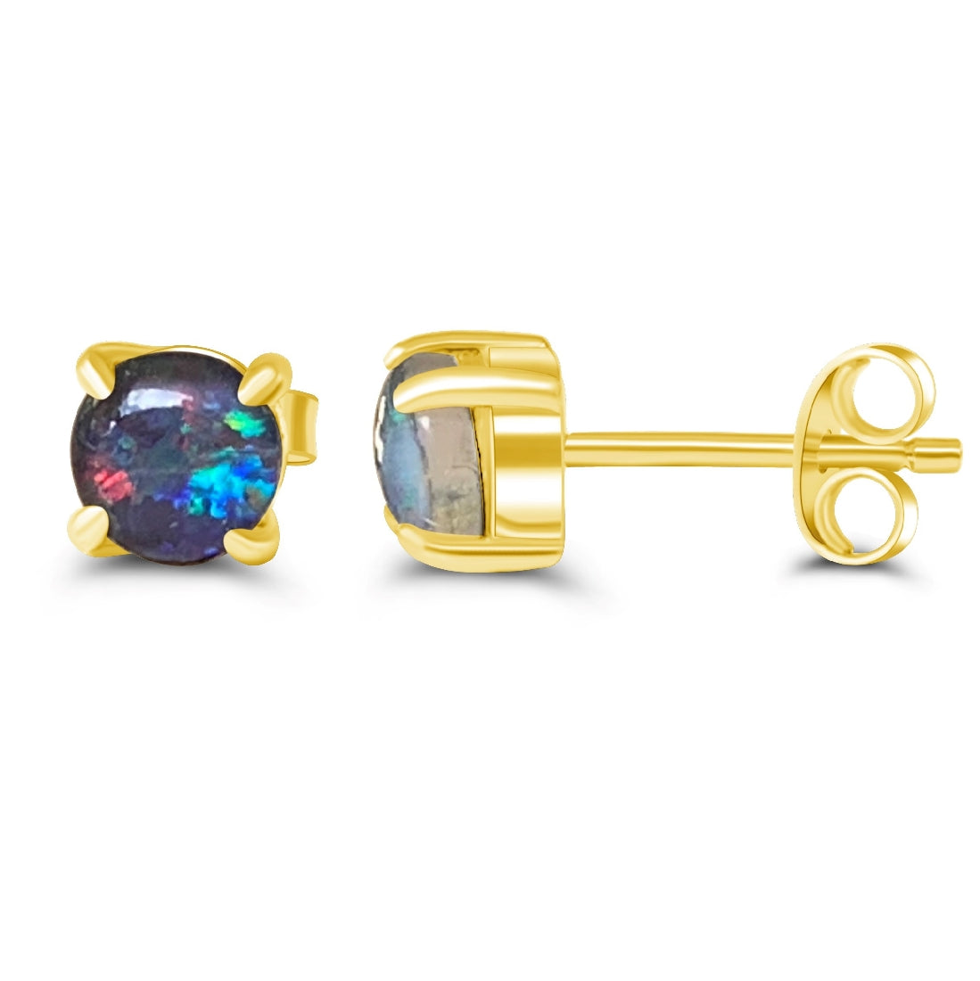 Gold Plated Sterling Silver 5mm Opal triplets claw set studs - Masterpiece Jewellery Opal & Gems Sydney Australia | Online Shop