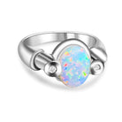 18kt White Gold Crystal Opal 9x7mm and 2 Diamond ring - Masterpiece Jewellery Opal & Gems Sydney Australia | Online Shop