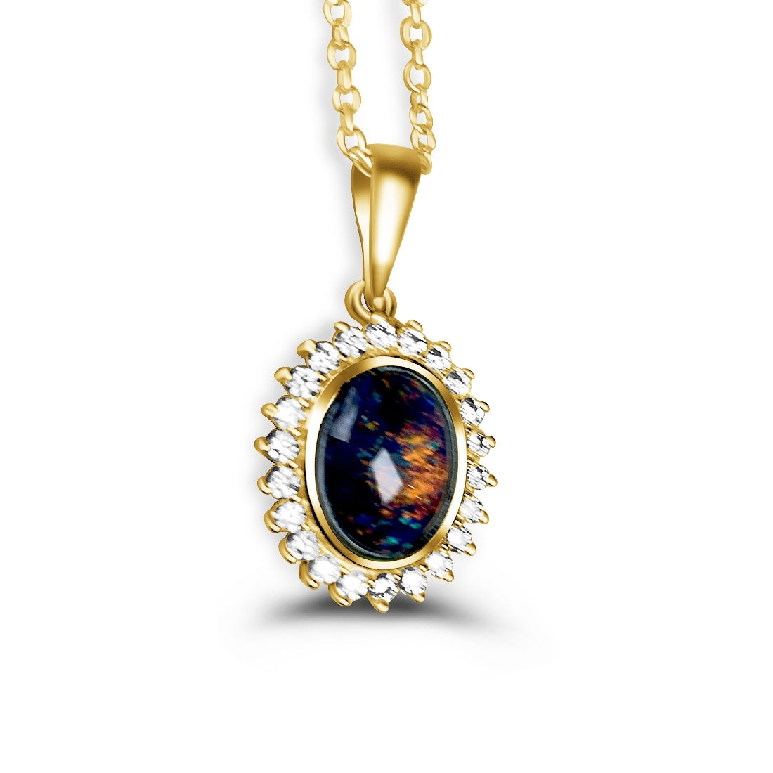 Gold Plated halo Design Opal necklace 9x7mm - Masterpiece Jewellery Opal & Gems Sydney Australia | Online Shop