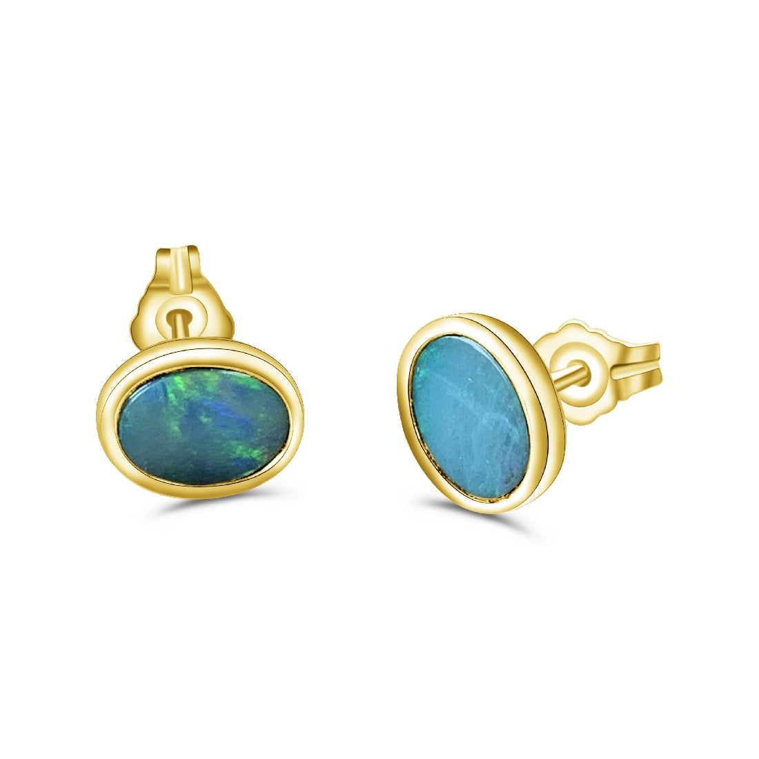 Gold Plated 7x5mm Opal doublet studs - Masterpiece Jewellery Opal & Gems Sydney Australia | Online Shop