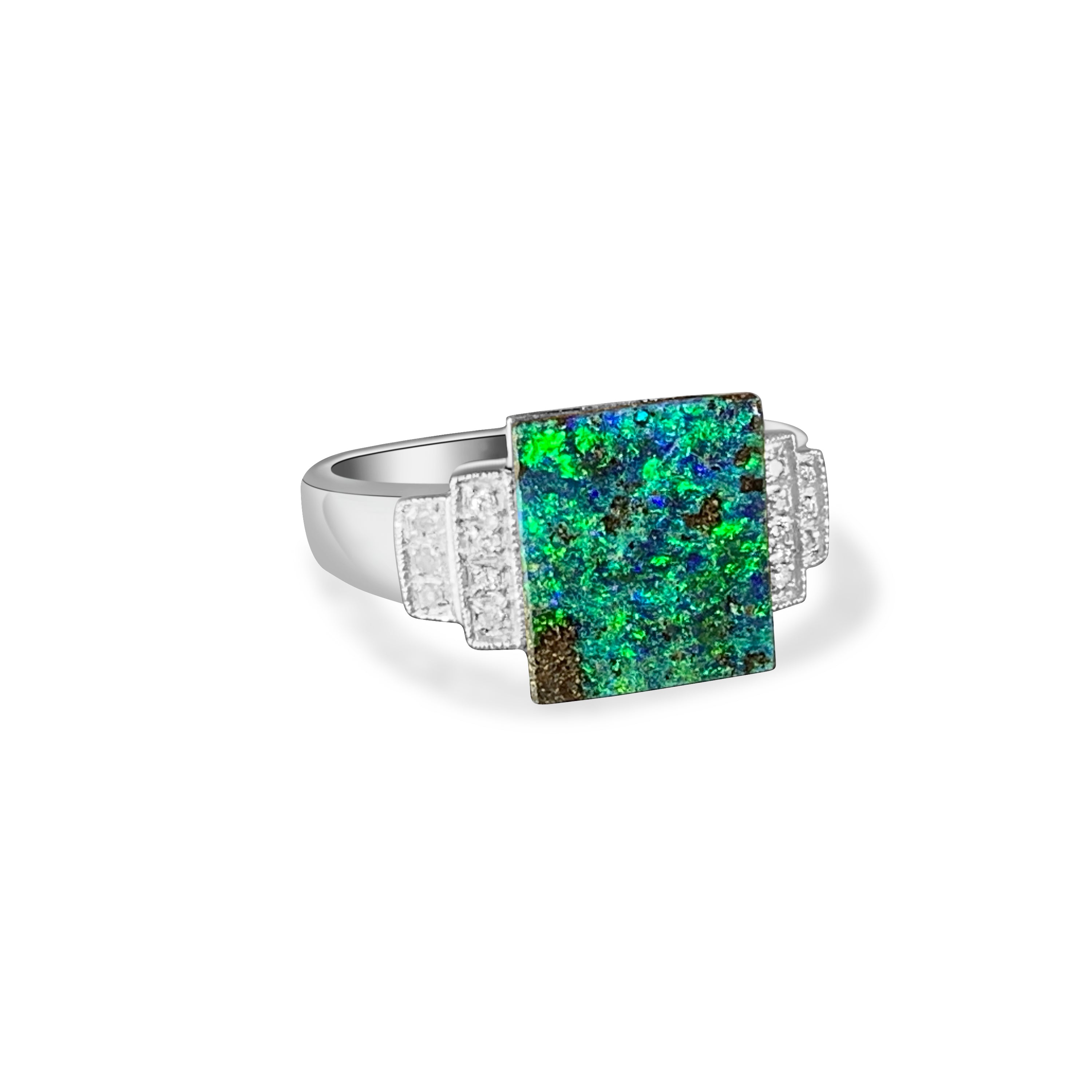 9kt White Gold Boulder Opal 3.57ct and diamond ring - Masterpiece Jewellery Opal & Gems Sydney Australia | Online Shop