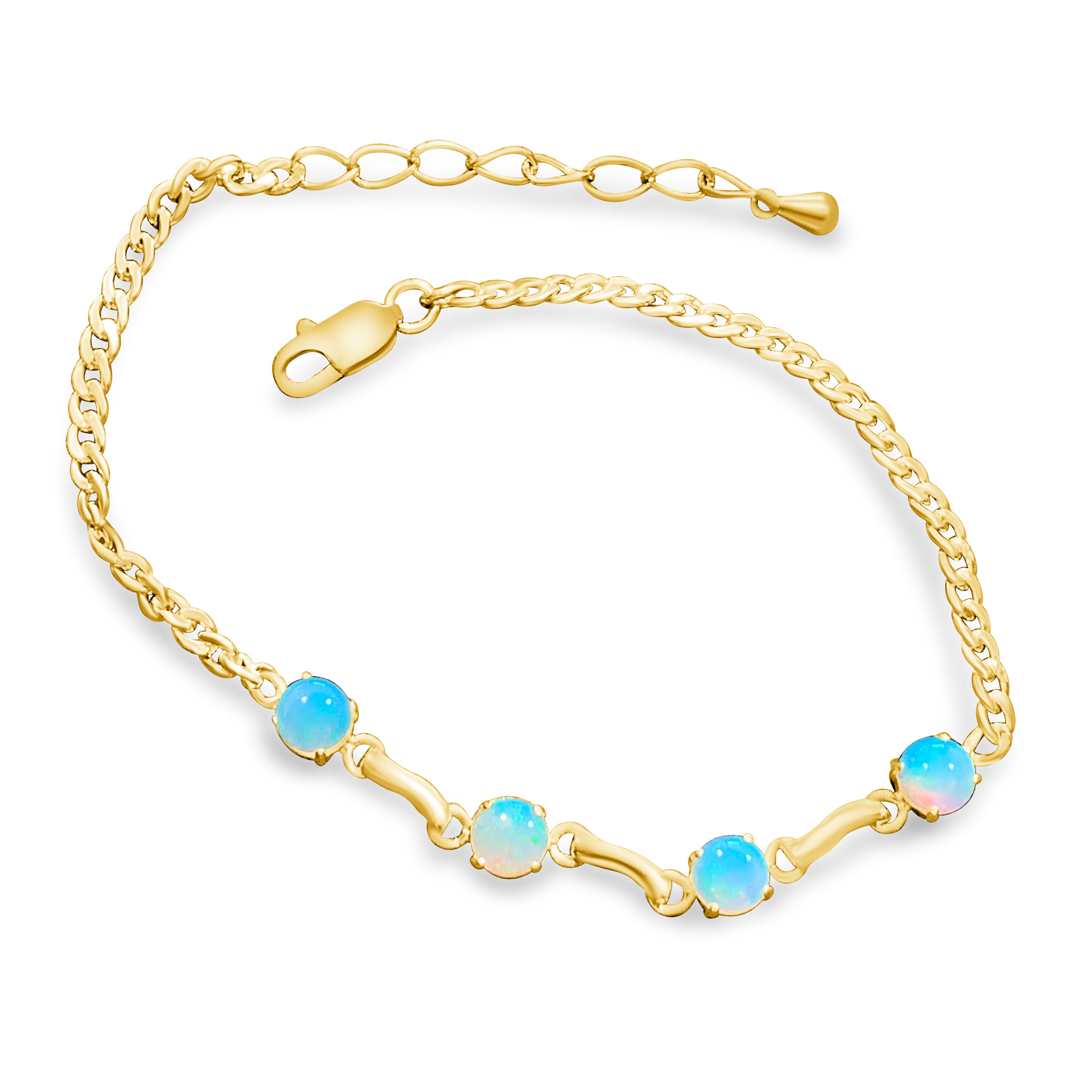 Gold plated Silver 5mm White Opal round bracelet - Masterpiece Jewellery Opal & Gems Sydney Australia | Online Shop