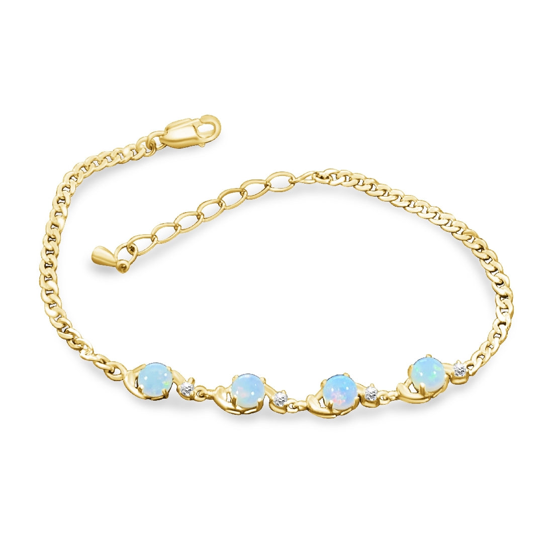 Gold Plated Silver 5mm White Opal round and crystal bracelet - Masterpiece Jewellery Opal & Gems Sydney Australia | Online Shop
