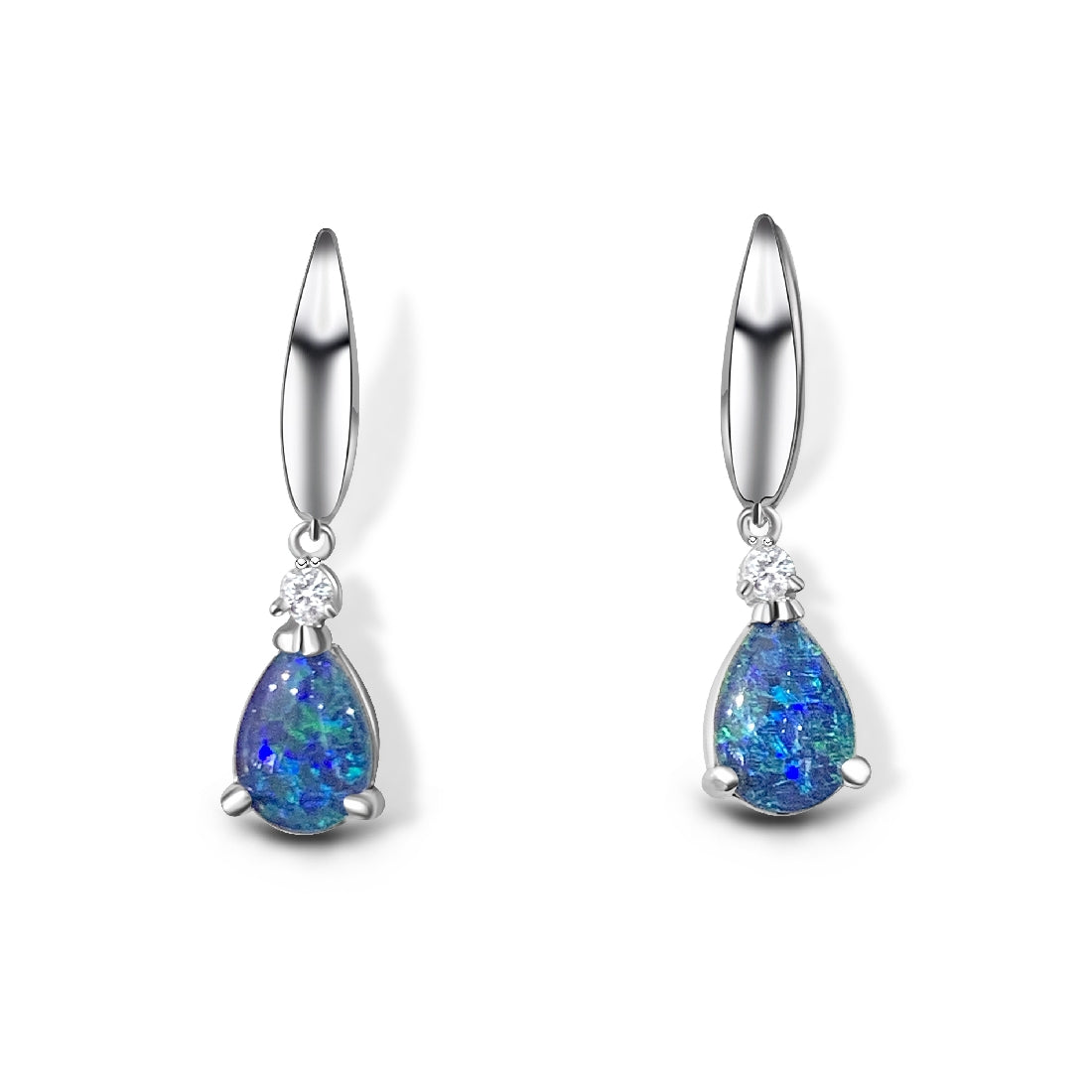 Pair of Sterling Silver 10x7mm Pear shape Opal triplet earrings dangling - Masterpiece Jewellery Opal & Gems Sydney Australia | Online Shop