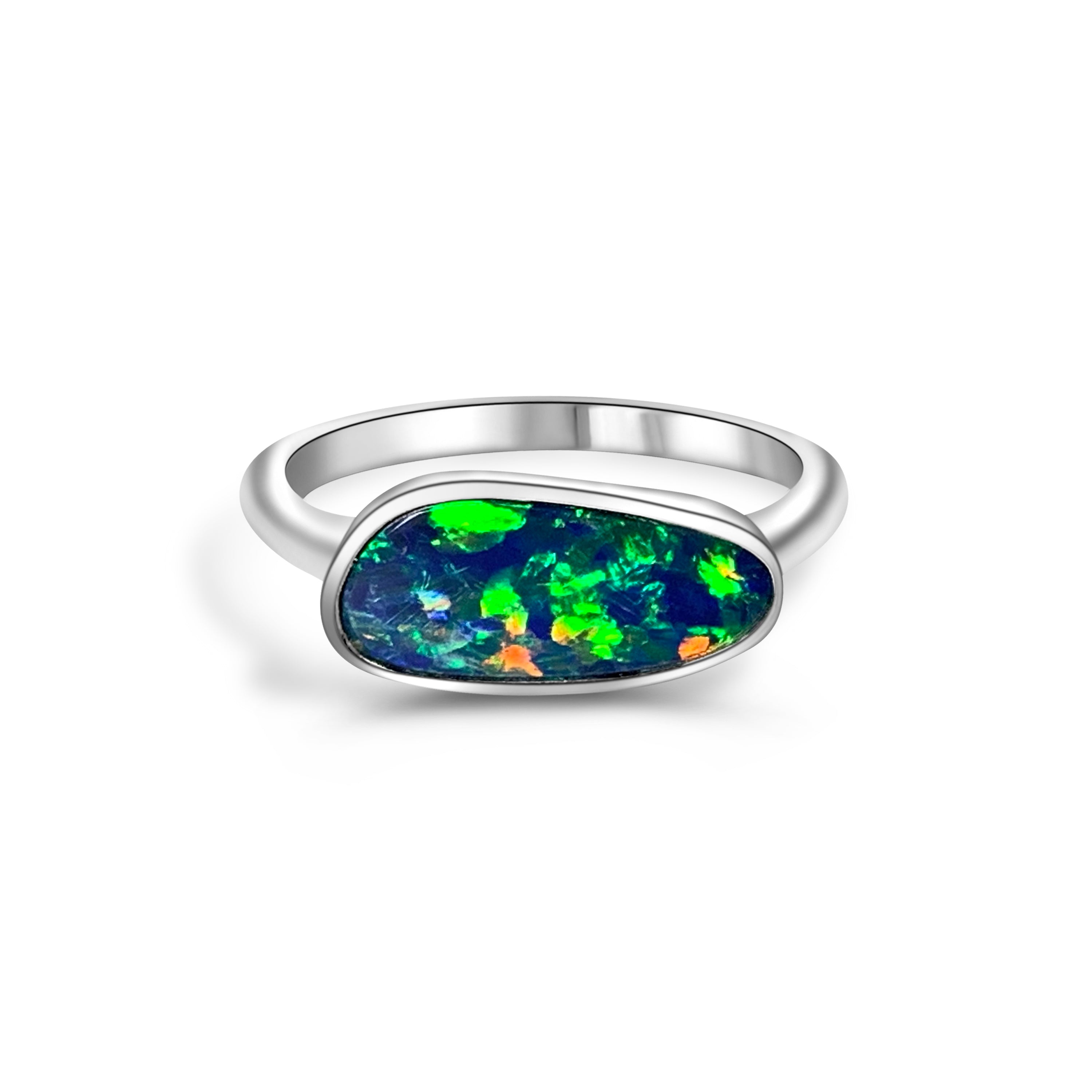 Sterling Silver Opal 14.4x6.2mm rings - Masterpiece Jewellery Opal & Gems Sydney Australia | Online Shop