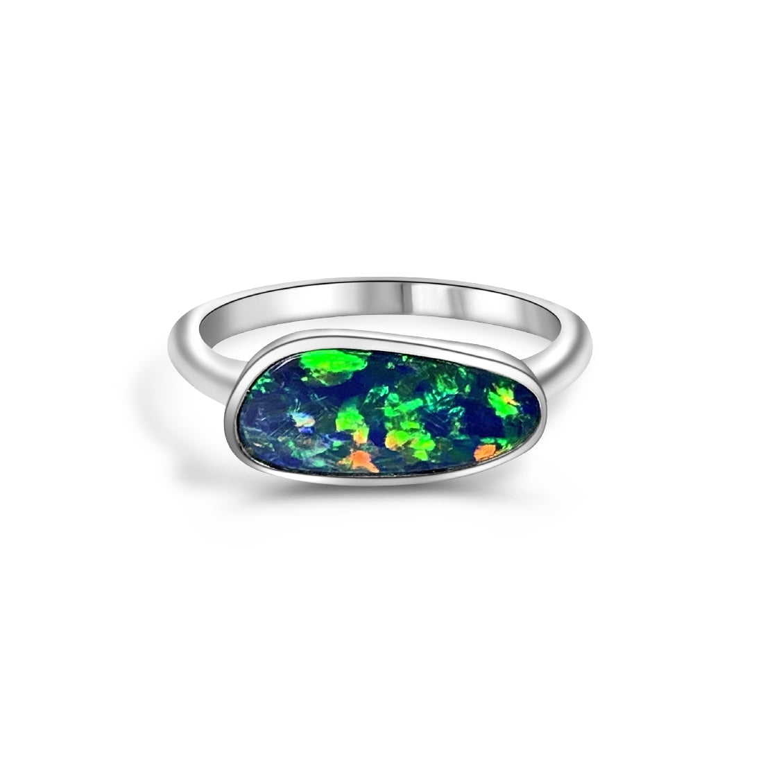 Sterling Silver Opal 14.4x6.2mm rings - Masterpiece Jewellery Opal & Gems Sydney Australia | Online Shop