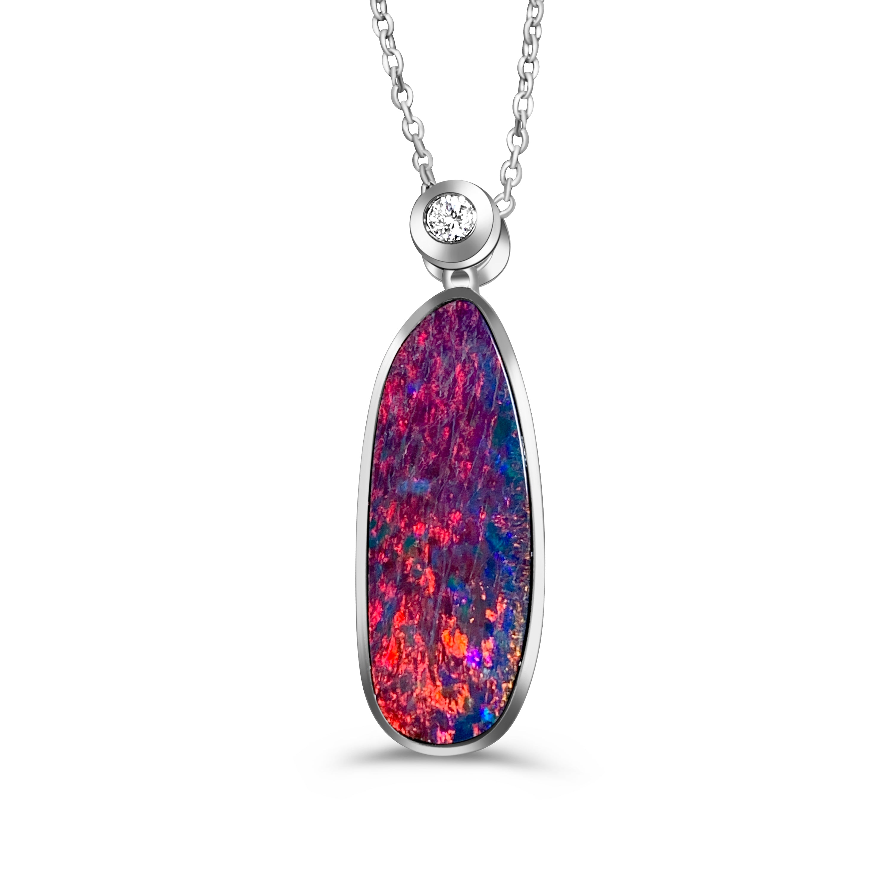 14kt White Gold Red Fire Opal 3.9ct and Diamond pendant - Masterpiece Jewellery Opal & Gems Sydney Australia | Online Shop